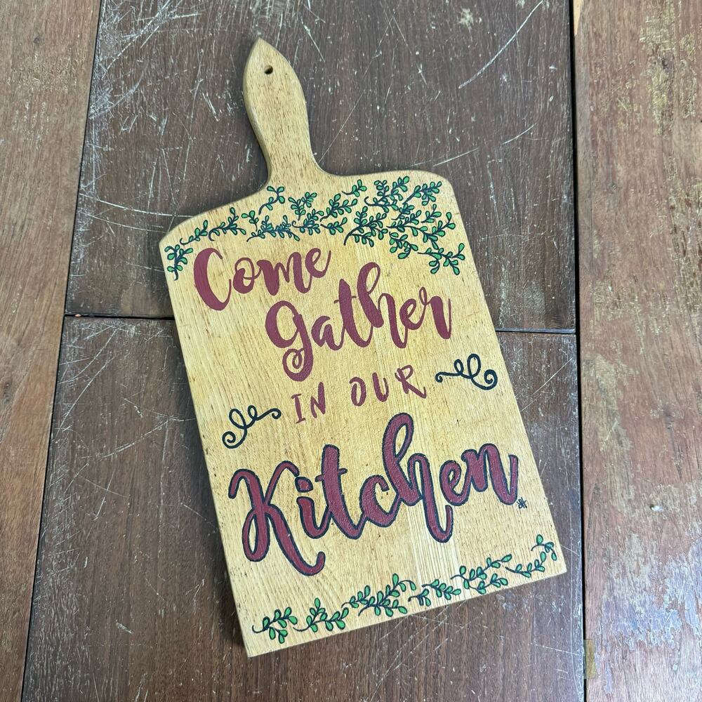 Hand painted solid wood cutting board - Come gather in our kitchen Country decor